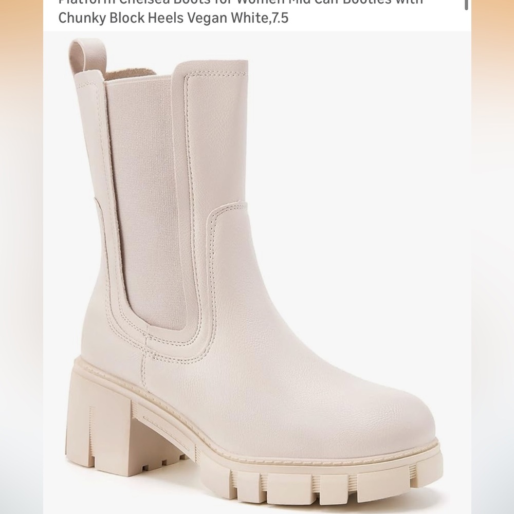 Vegan Chunky Chelsea Boots for Women in Cream